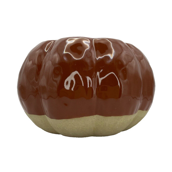 Two Toned Glazed Pottery Pumpkin Vase Pre-owned - Picture 1 of 4